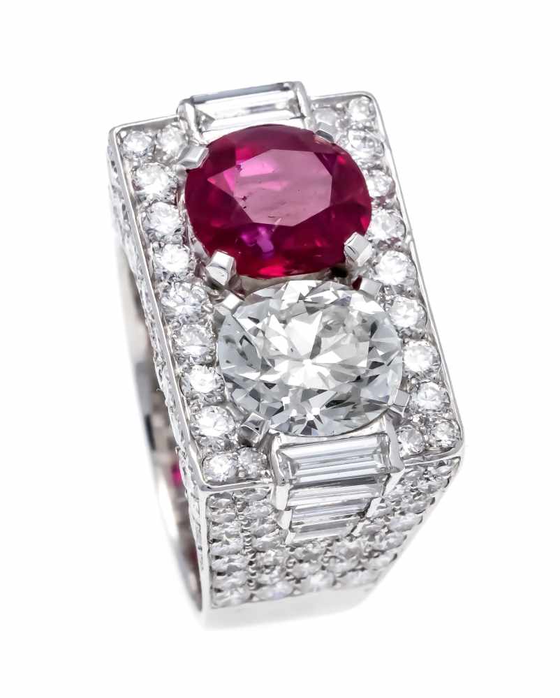 Bvlgary Ruby-Brillant-Ring Platin, Bvlgary Trombino approx. 1940 - 1950, with a natural - Image 4 of 11