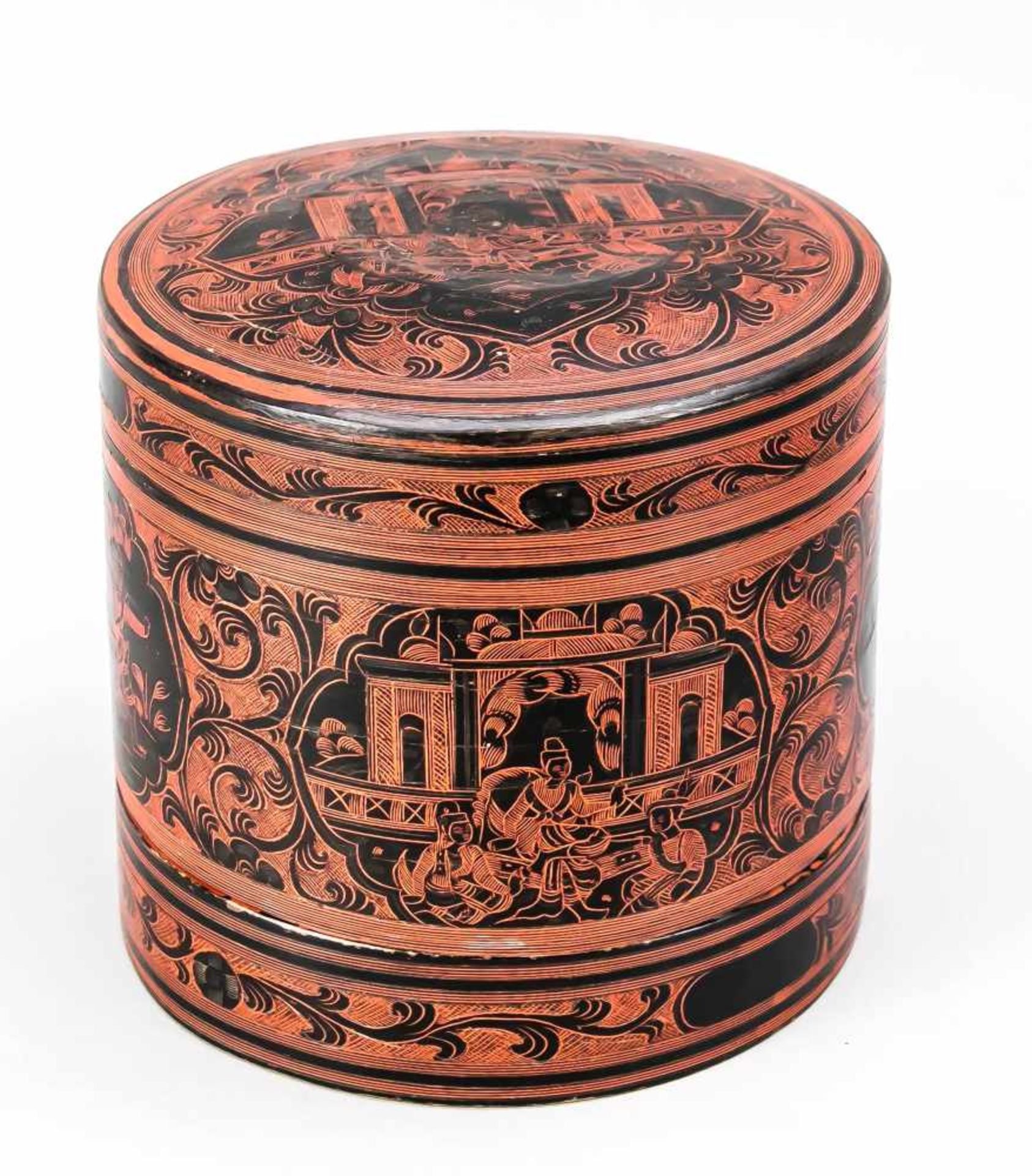 Lacquer box for dishes, Burma, early 20th century. Bamboo with black and red lacquer and