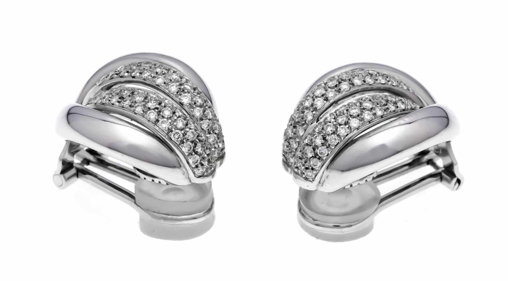Brilliant ear clips WG 750/000 with diamonds, total 0.70 ct W / SI, length 21 mm, 17.4 g