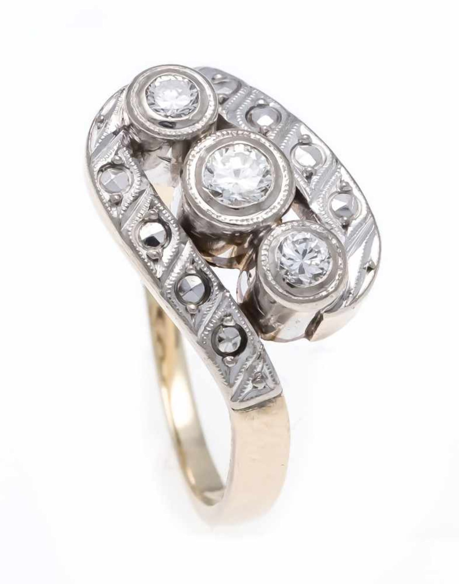 Brilliant ring RG / WG 585/000 with 3 brilliants, total 0.20 ct slightly tinted White / SI