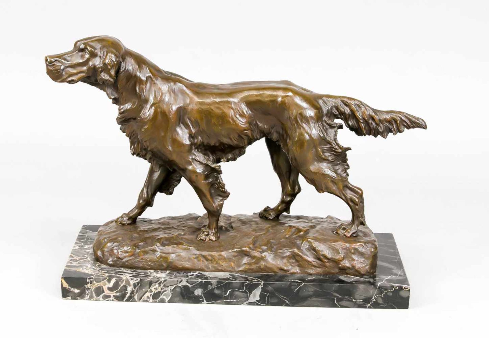 Thomas François Cartier (1879-1943), large sculpture of a hunting dog, brown patinated<