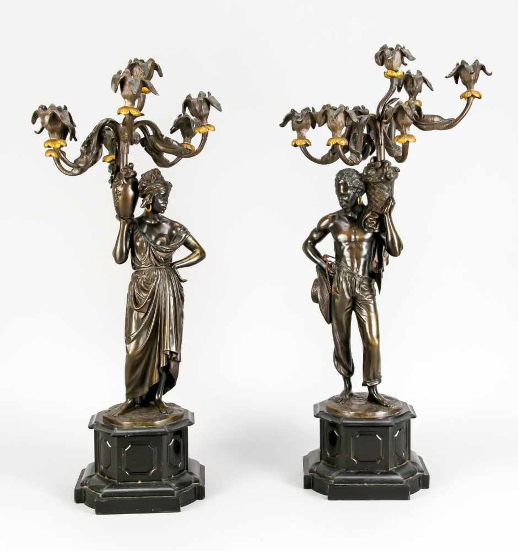 Charles Cumberworth (1811-1852), rare pair of figurine candlesticks with colonial figures.