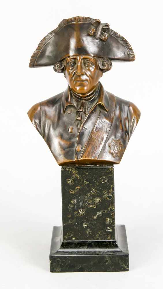 Hans Keck (1875-1941), German sculptor, bust of Frederick the Great, patinated in brown