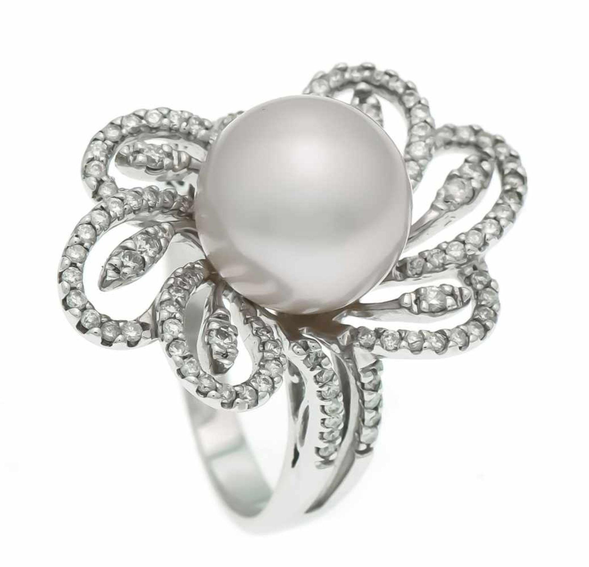 Südsee-Brillant-Ring WG 750/000 with a South Sea pearl 11.2 mm with very very few natural<