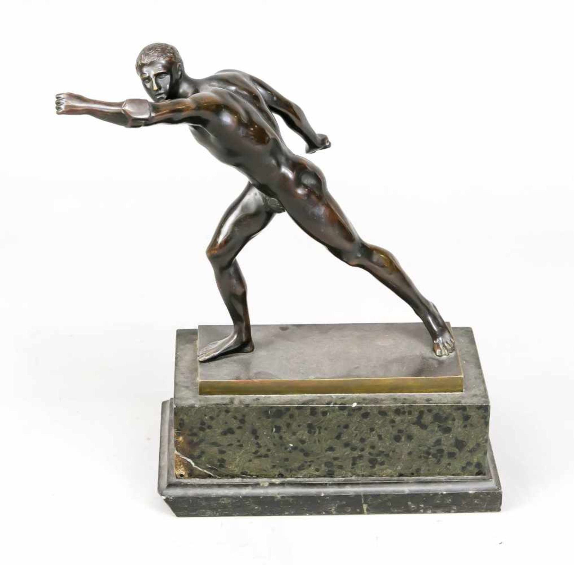 The Borghese fencer based on an ancient model, dark patinated bronze on a rectangular