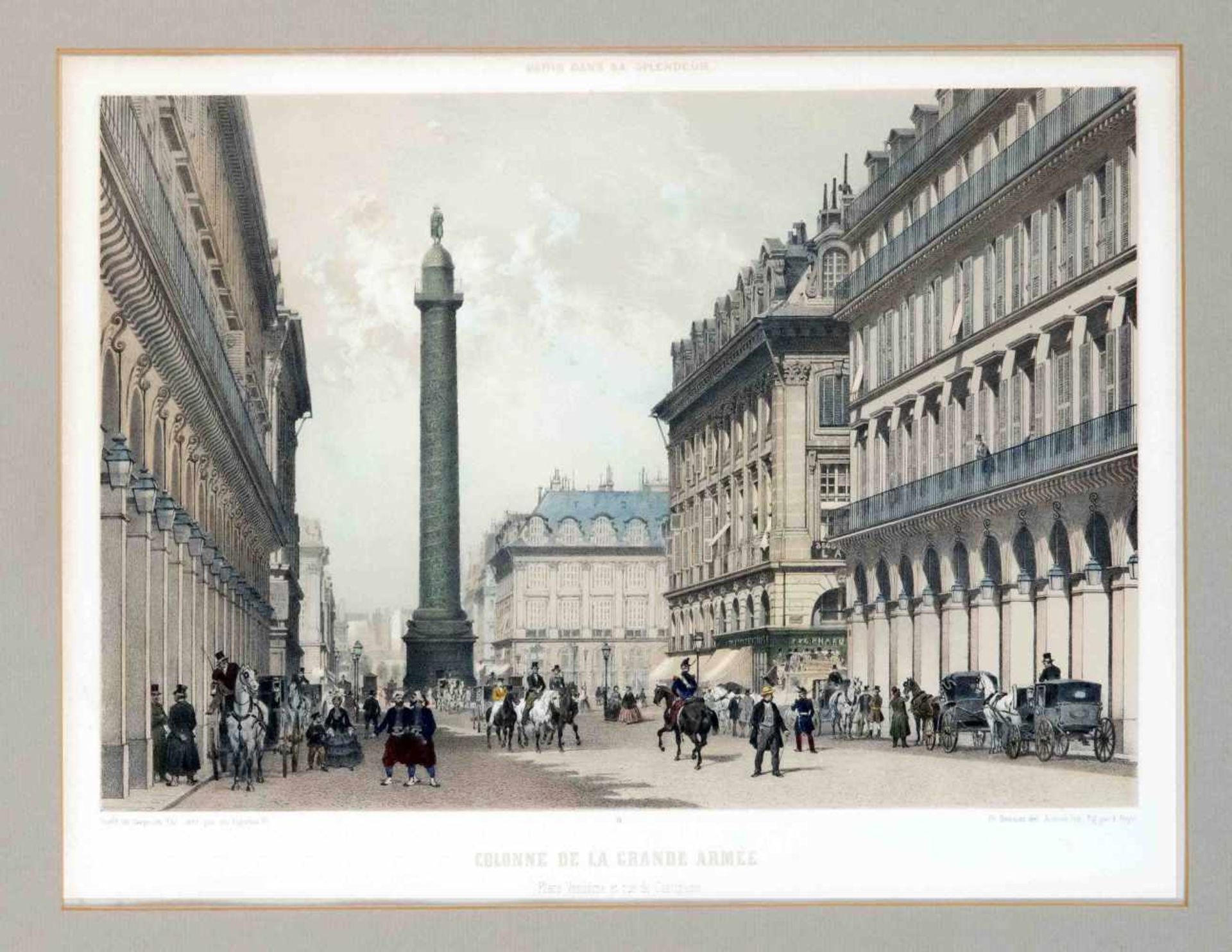 Mixed lot of three Paris views around 1860, col. Lithographs after Ph. Benoist from ''Paris