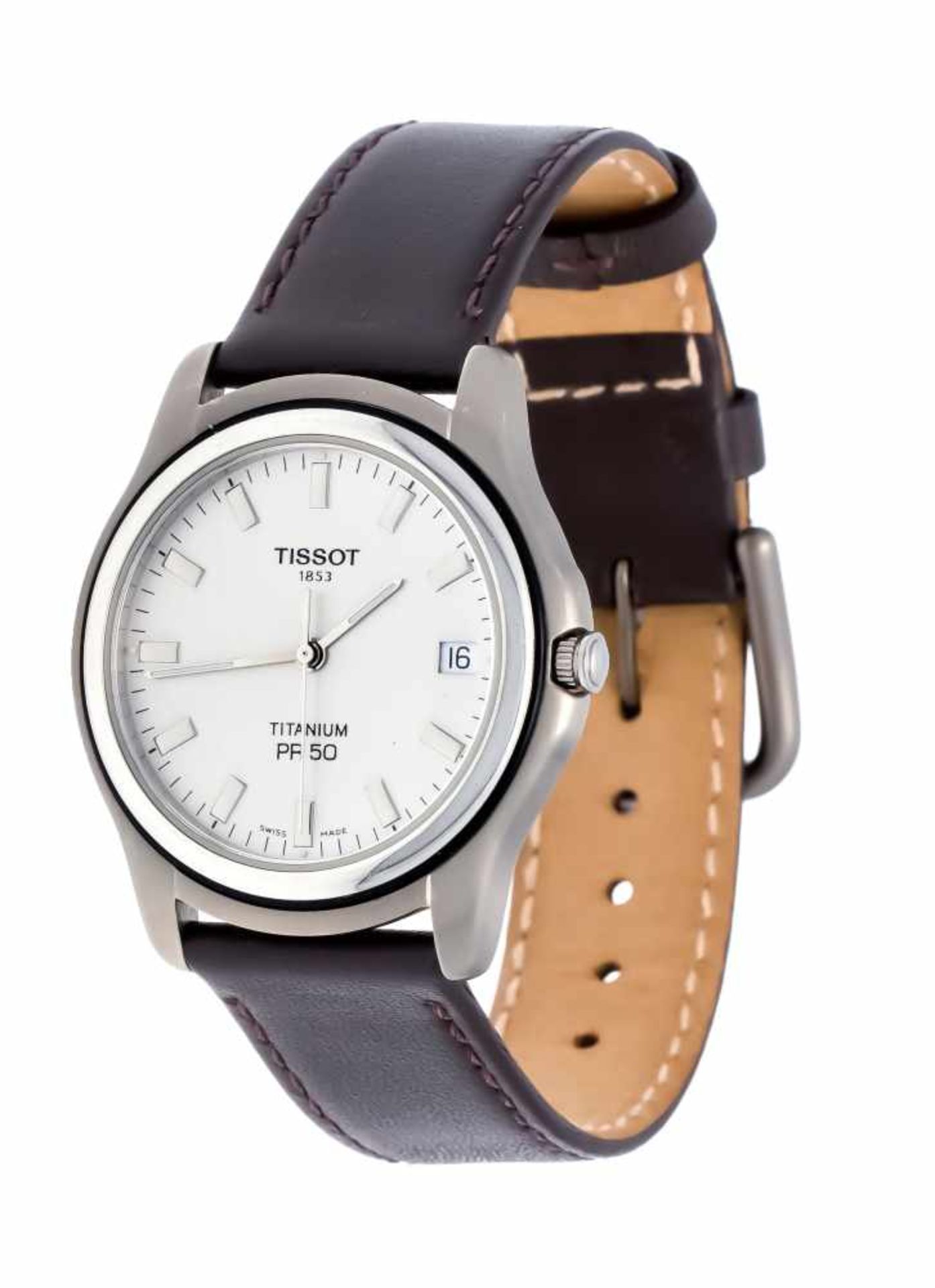 Men's quartz watch Tissot PR50 Titan Lbd. silver-colored Dial with chromed indexes,