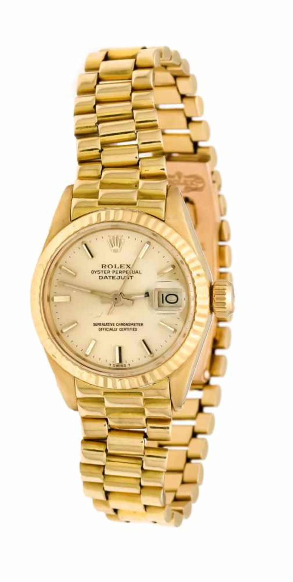 Rolex Datejust ladies watch Ref. 6917, yellow gold 750, with presidential strap and
