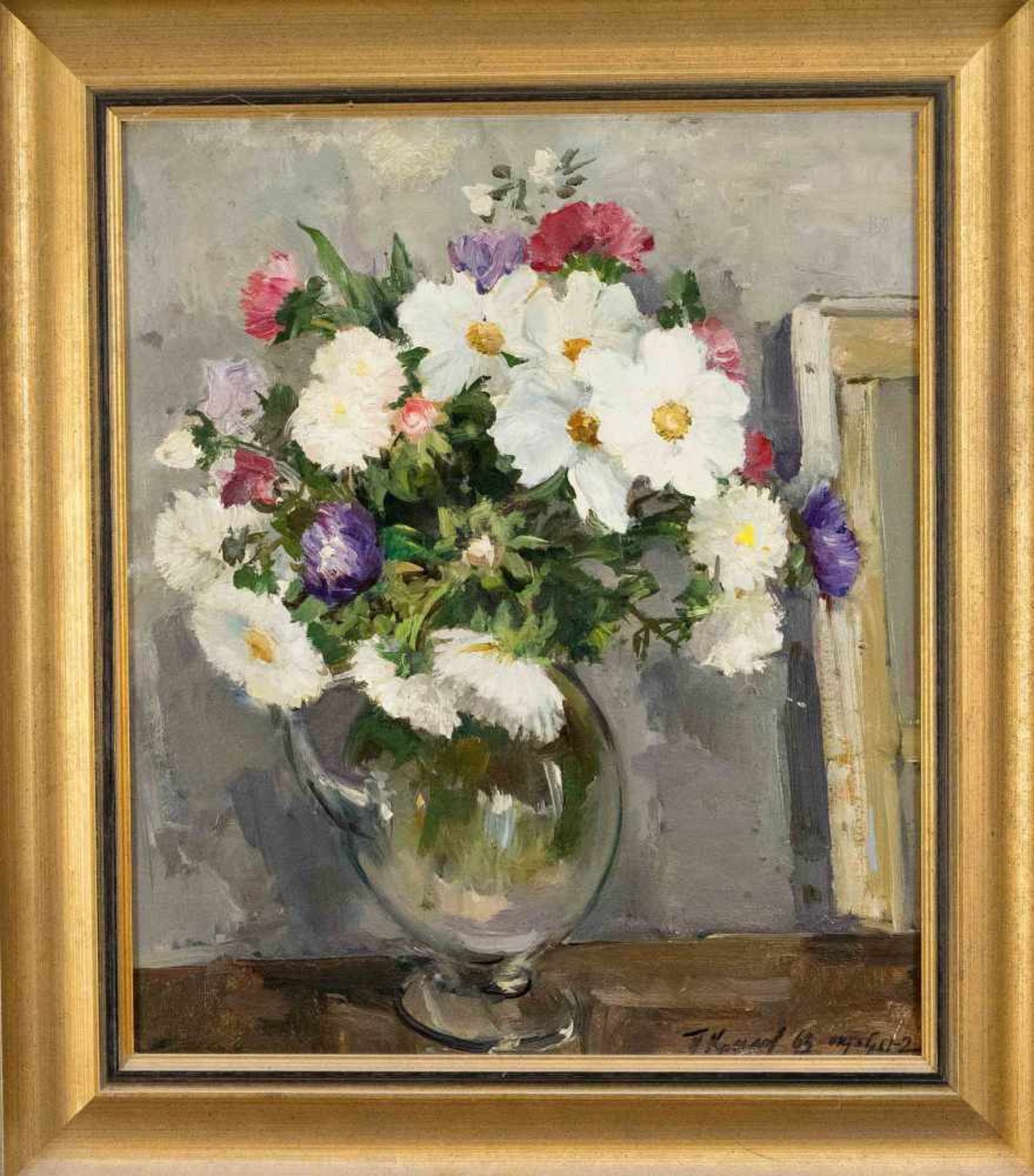 Sign. Kirilov, Russian painter 2nd half of the 20th century, floral still life, oil on