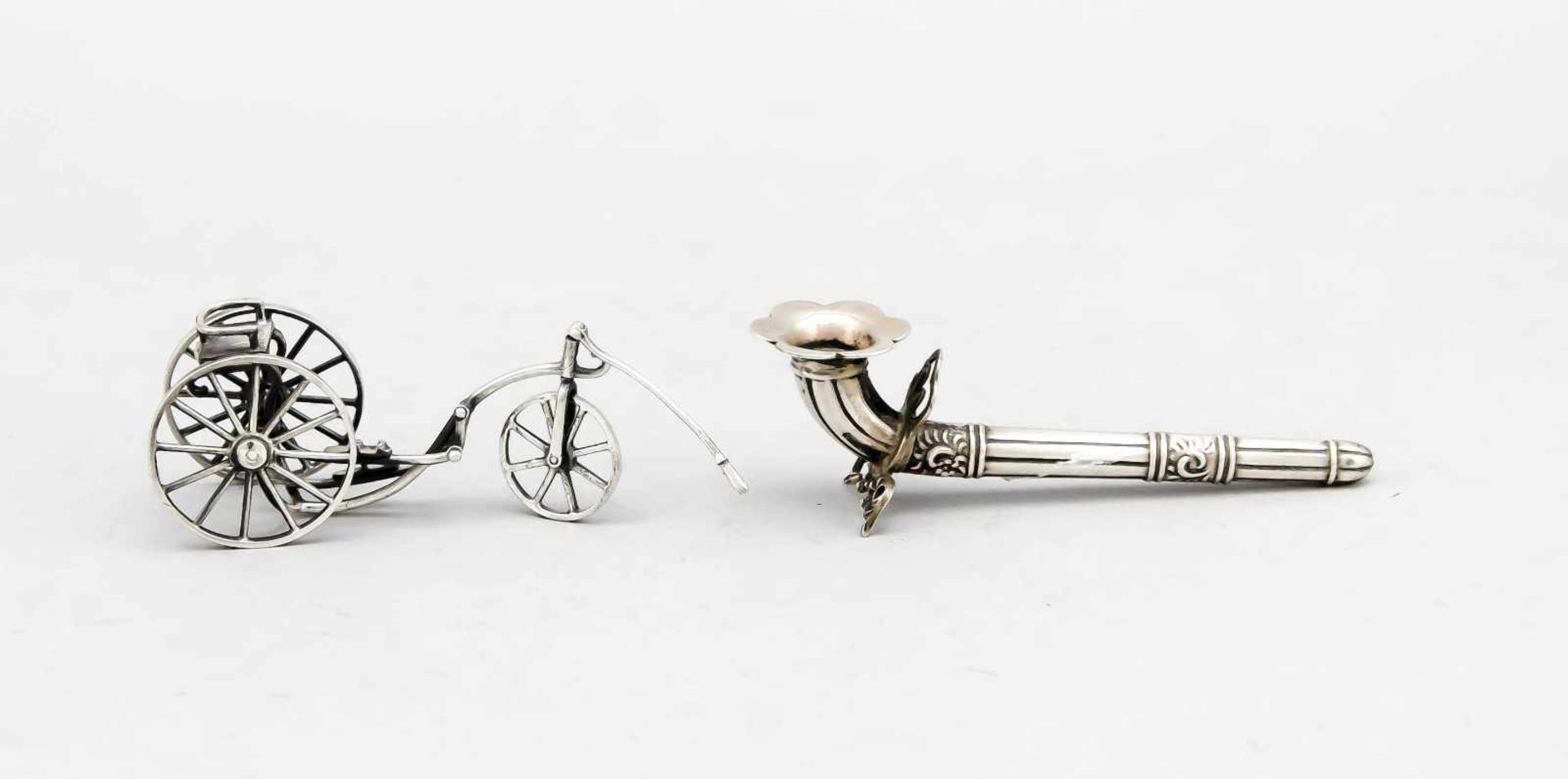 Two miniatures, 20th century, different manufacturers, silver different fineness, alphorn