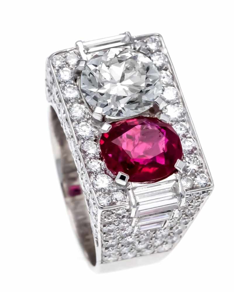 Bvlgary Ruby-Brillant-Ring Platin, Bvlgary Trombino approx. 1940 - 1950, with a natural - Image 5 of 11