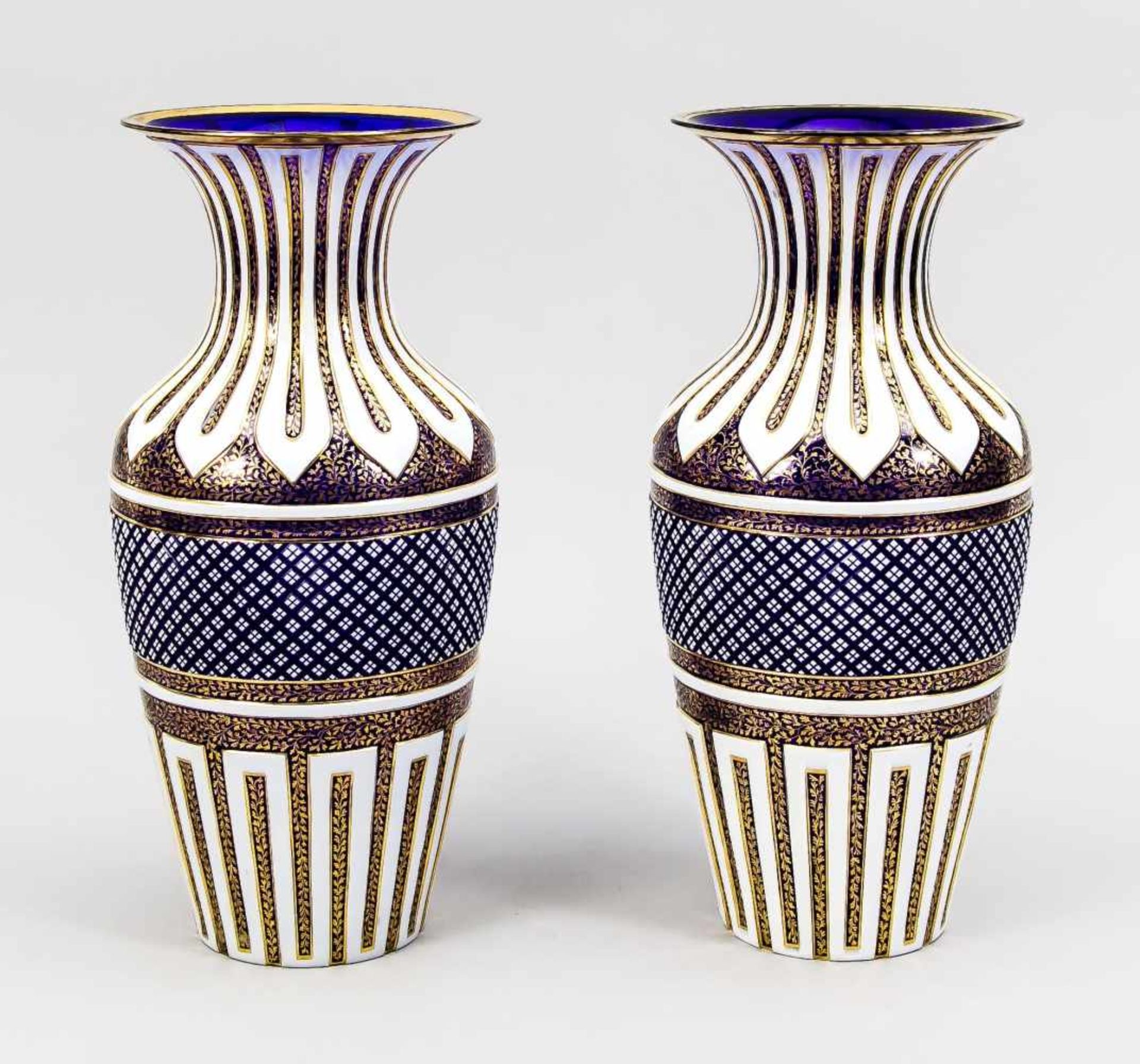 A pair of large vases, probably Bohemia, 20th century, round base, body with widening