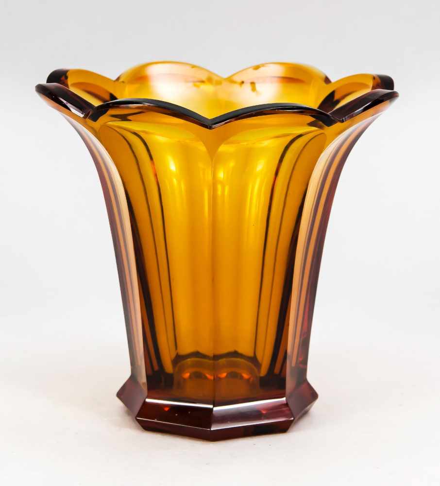 Vase, 1st half of the 20th century, Moser, octagonal stand, angular, expanding body,