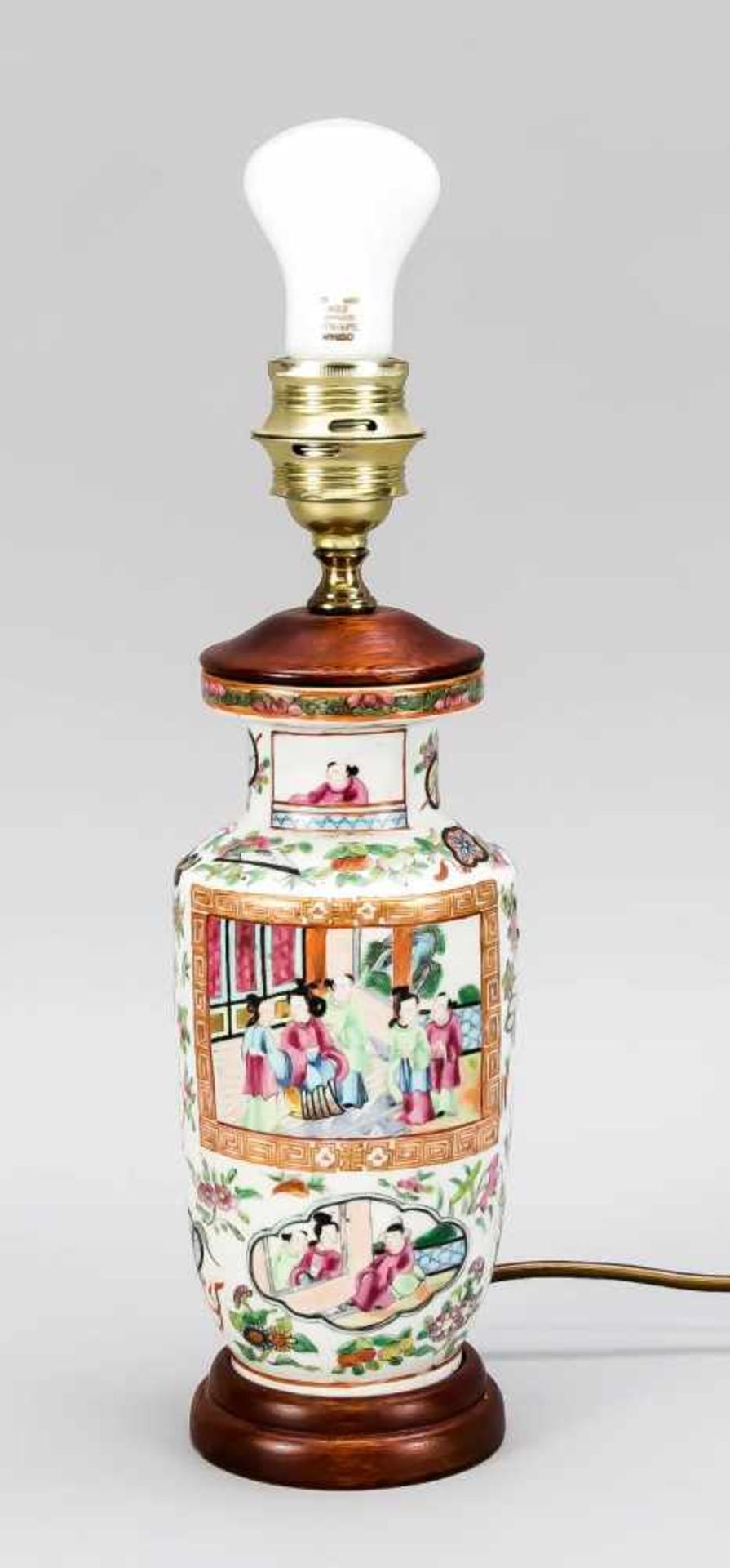 Famille-Rose vase mounted as a lamp base, China, 19th century. Body divided into 2 - Image 2 of 2