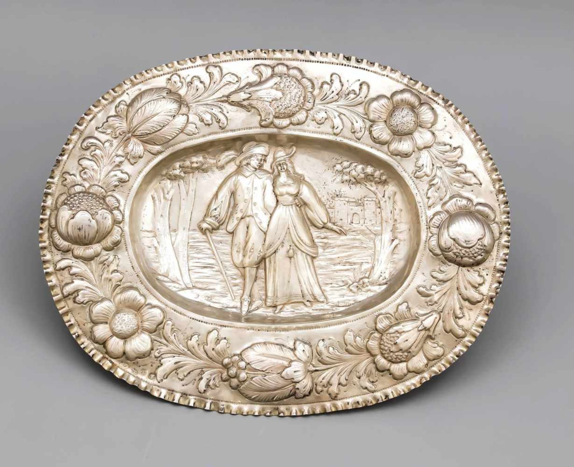 Oval relief plate, probably, German, 19th century, hallmarked, silver 13 (812.5/000), wide