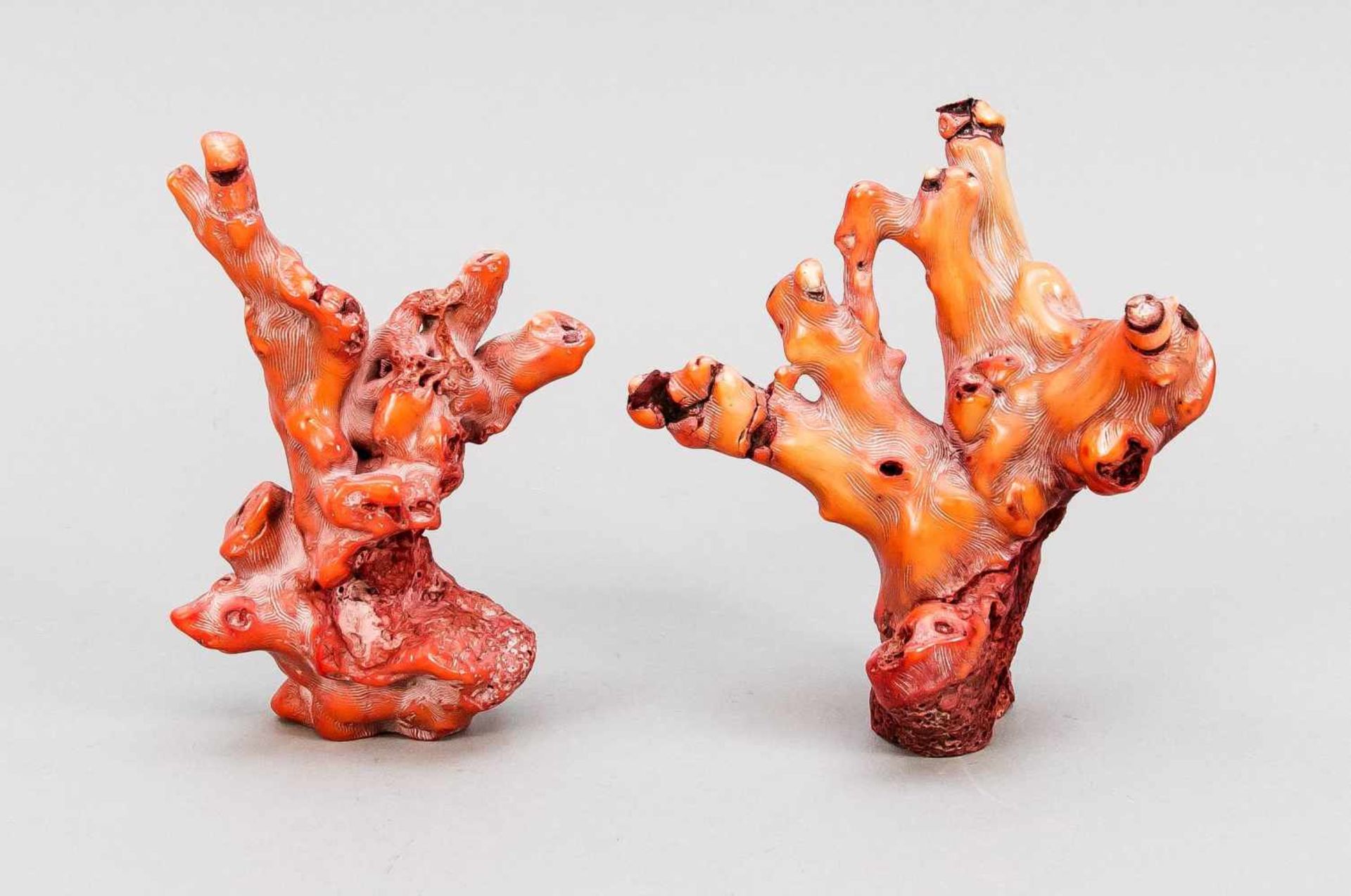 2 thick coral branches / Scholars Objects, China, 19th century, red coral with beautiful