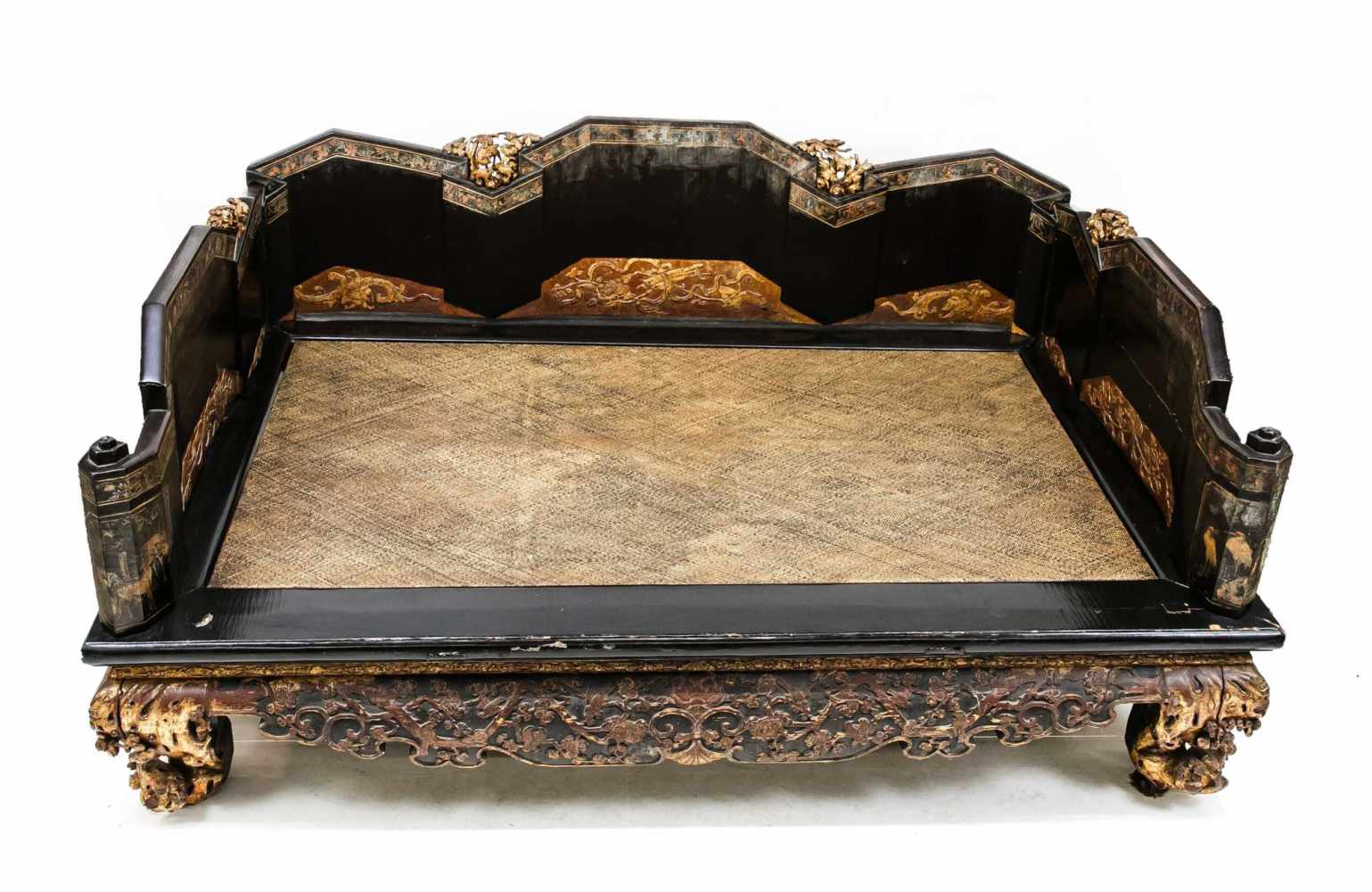 Kang Bed, China, 19th C. Hardwood body covered with black Chinese lacquer. Three-sided