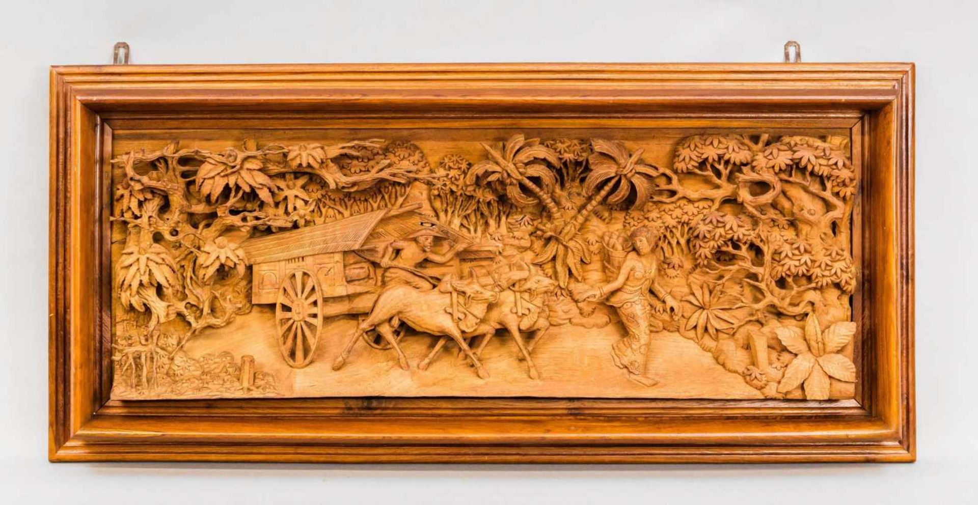 large carved relief, probably Vietnam, 19/20 century, light hardwood, partly openwork, man