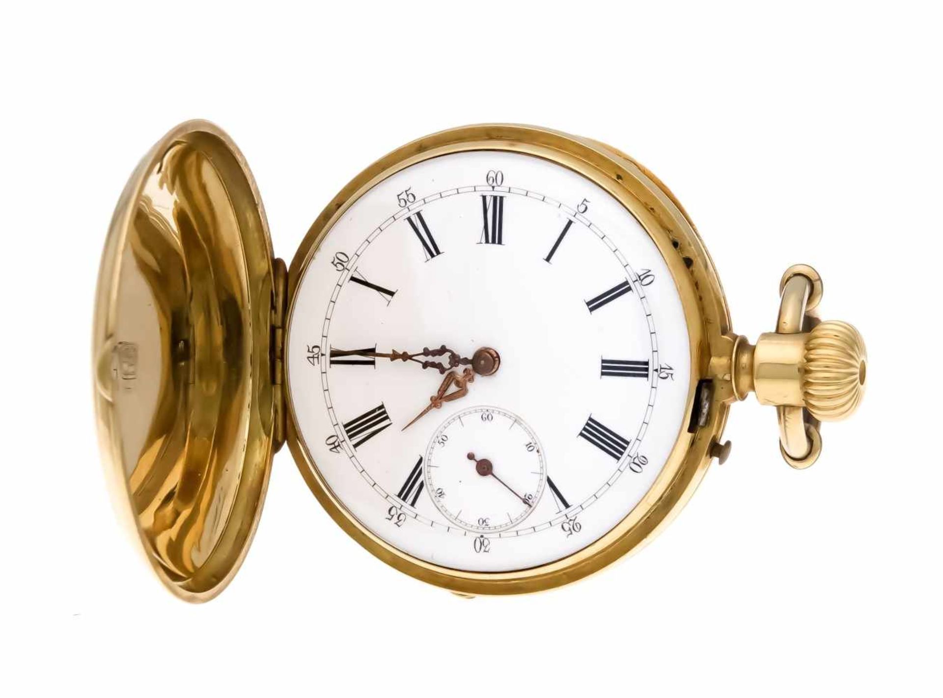 Men's pocket watch spring cover yellow gold / 750, 3 covers gold, anchor movement is