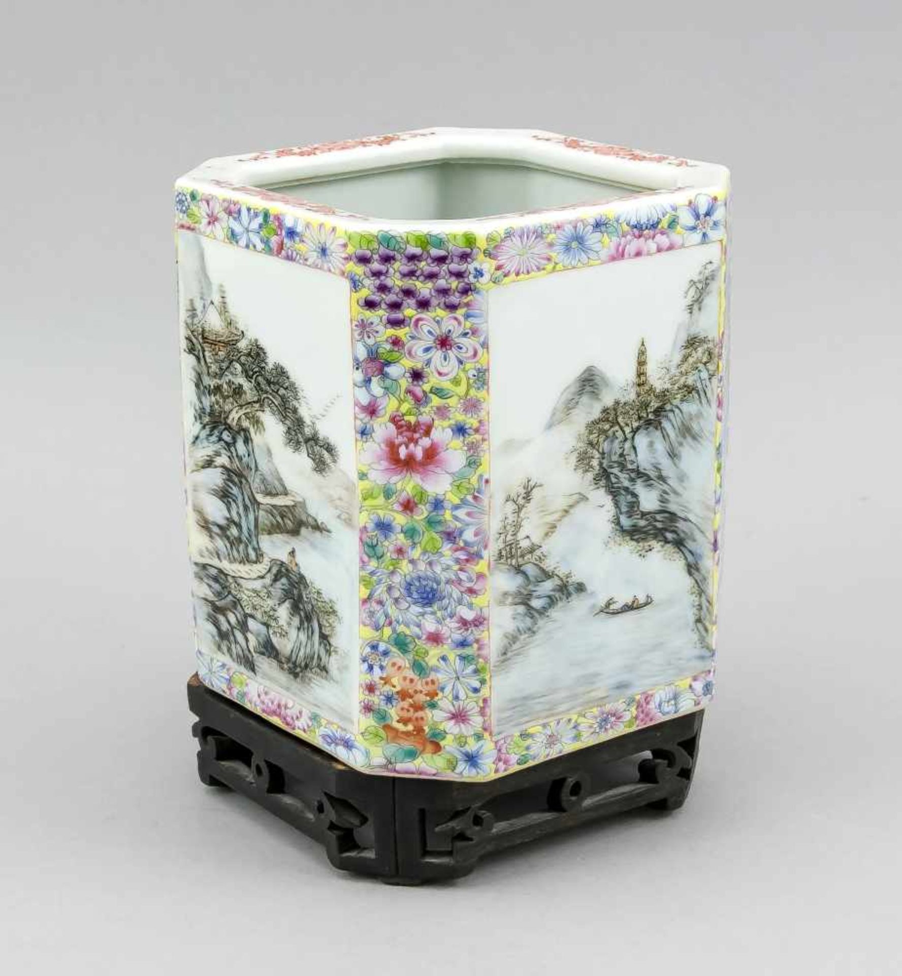 Large, square brush mug with beveled corners, China, republic-time. 4 large reserves - Bild 2 aus 2