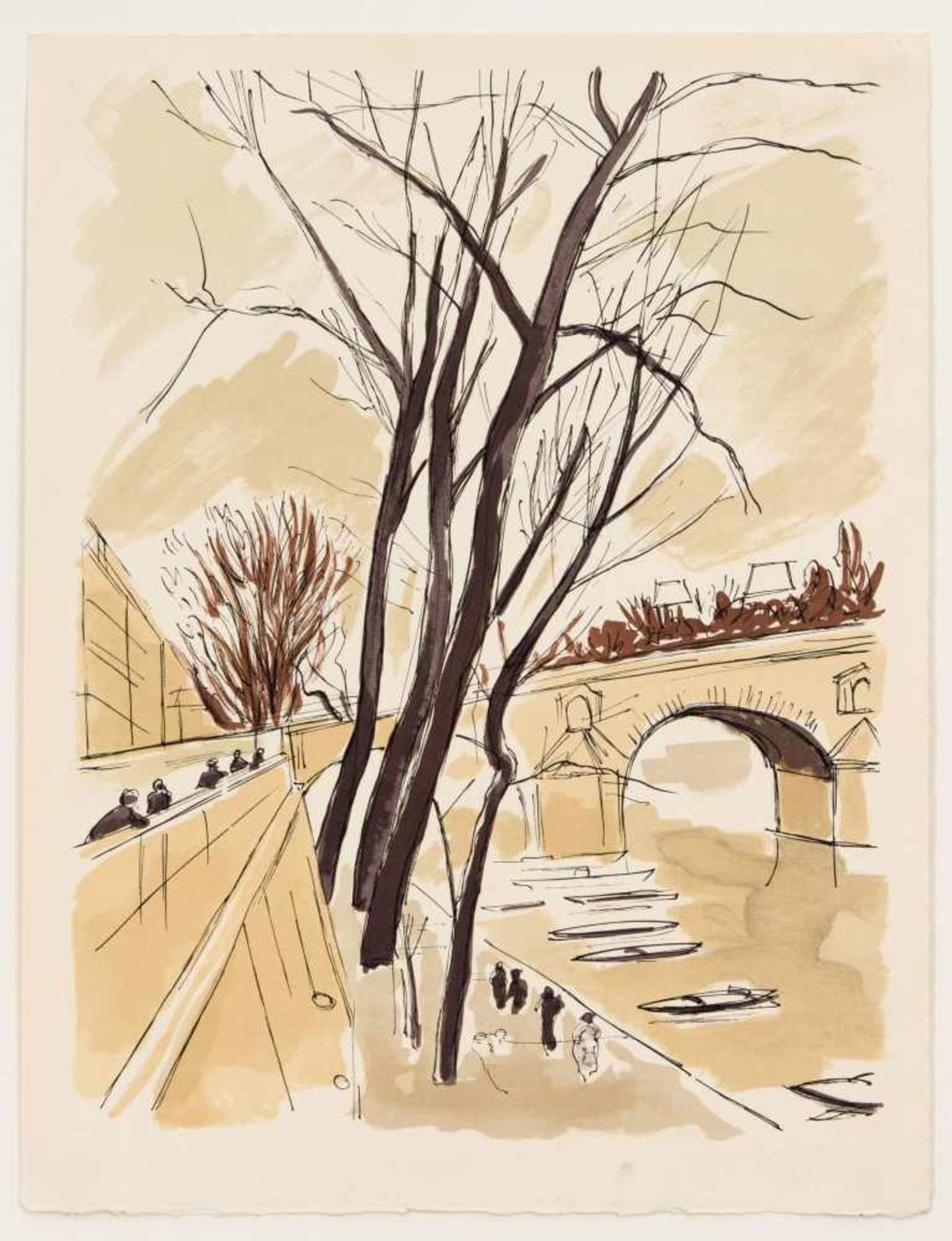 Andre Albert Dunoyer de Segonzac (1884-1974), Seine River in Paris. Color lithograph 1962,
