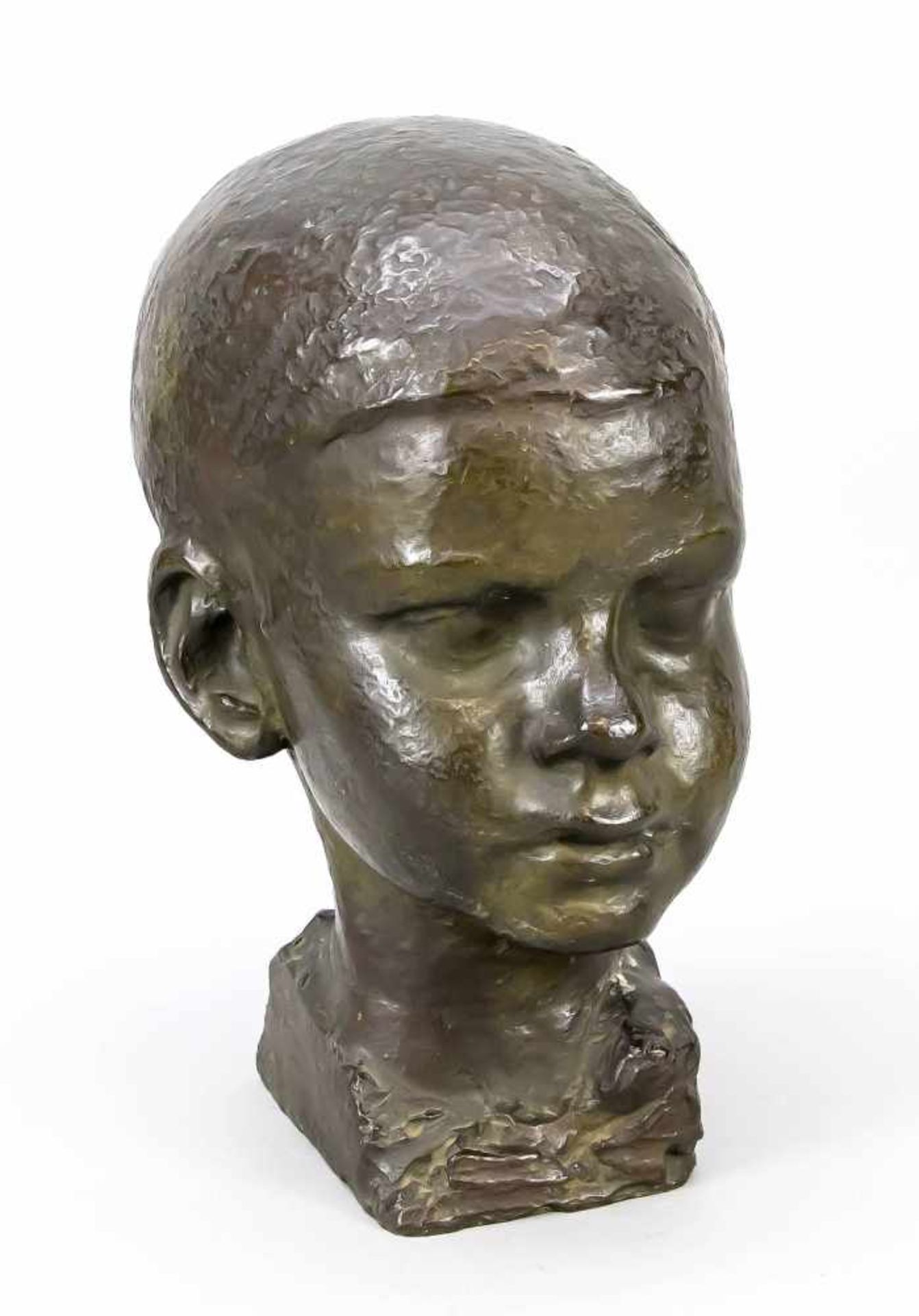 Oscar Nemon (1906-1985), Croatian sculptor, bust of a boy, patinated bronze, sign on theside of