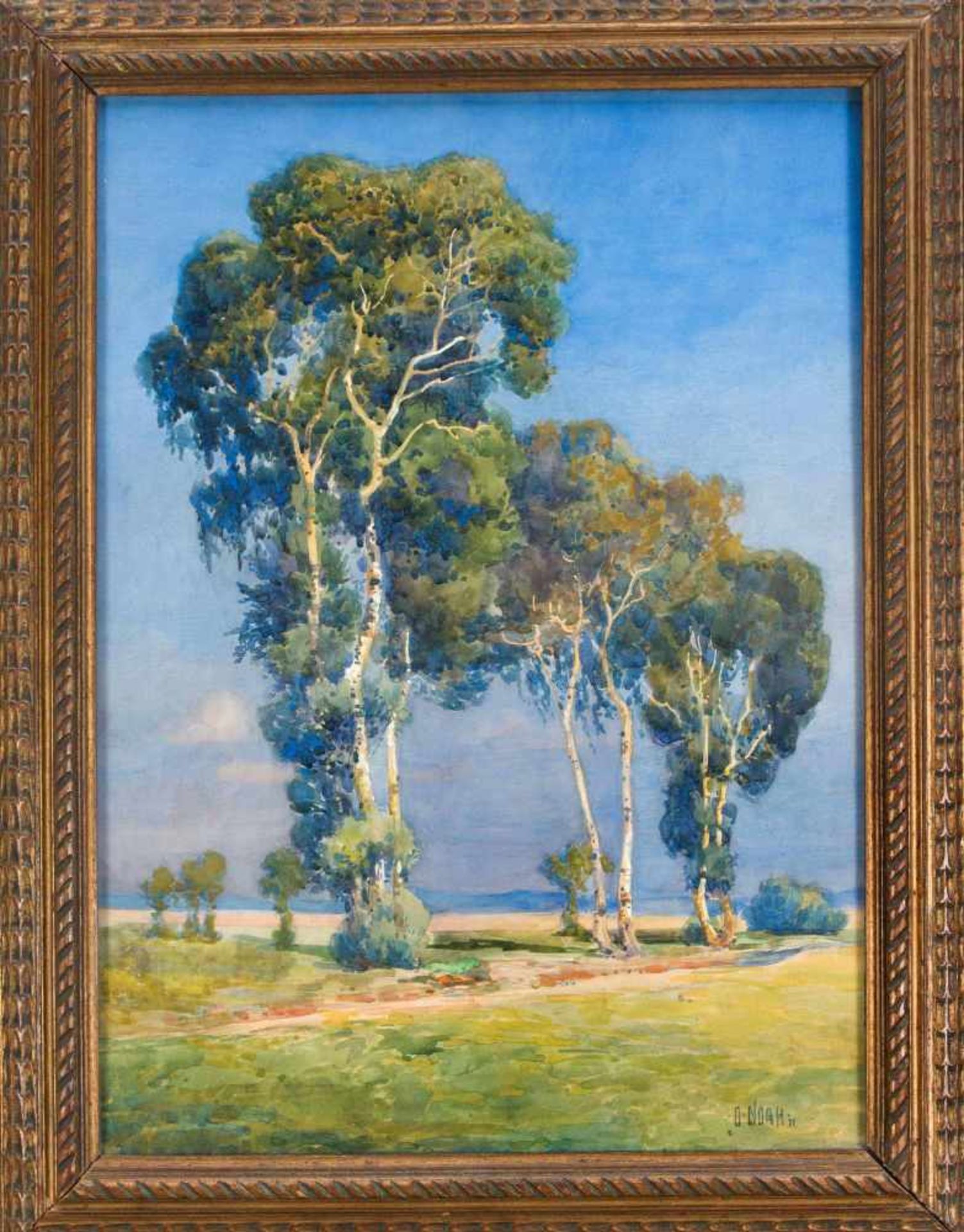 O. Noah, landscape painter around 1910, summer landscape with birch trees, watercolor onpaper, u.