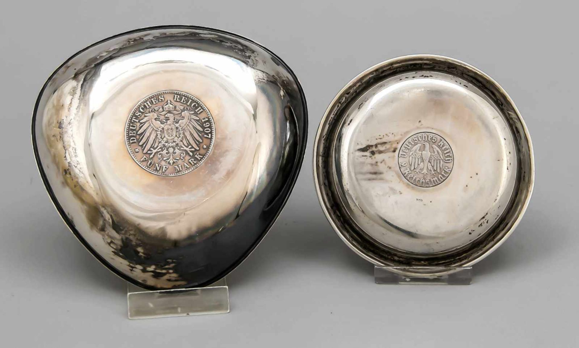 Two coin bowls, German, 1st half of the 20th century, different manufacturers, silver800/000 or - Bild 2 aus 2