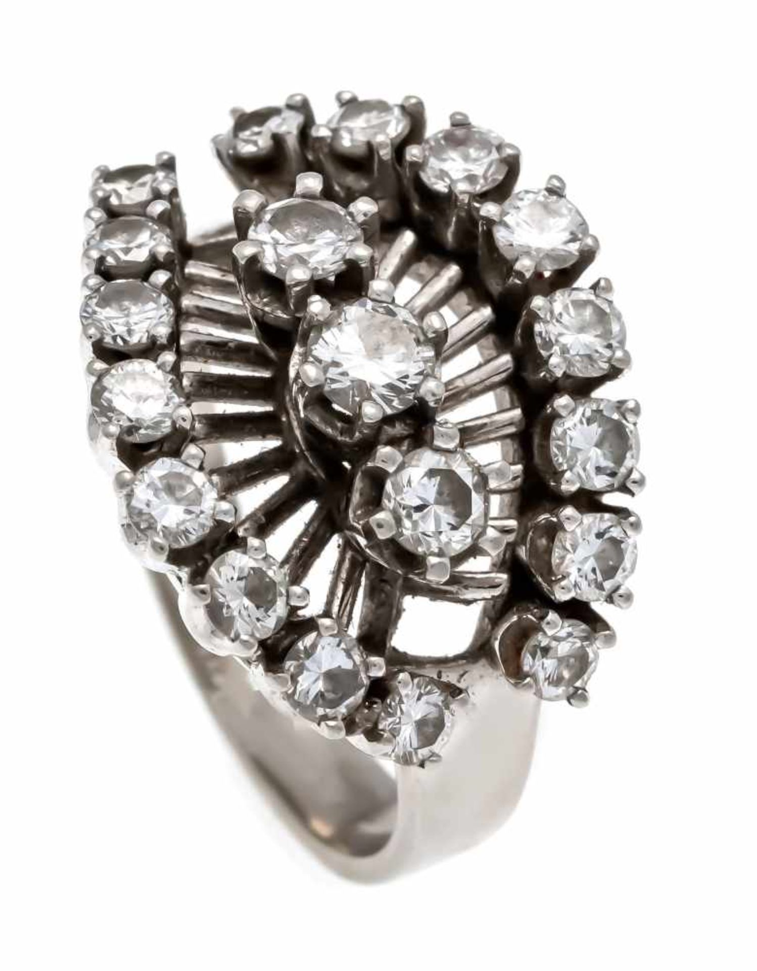 Brilliant ring WG 585/000 with diamonds, total 1.23 ct W / SI, RG 50, 5.3 gBrillant-Ring WG 585/