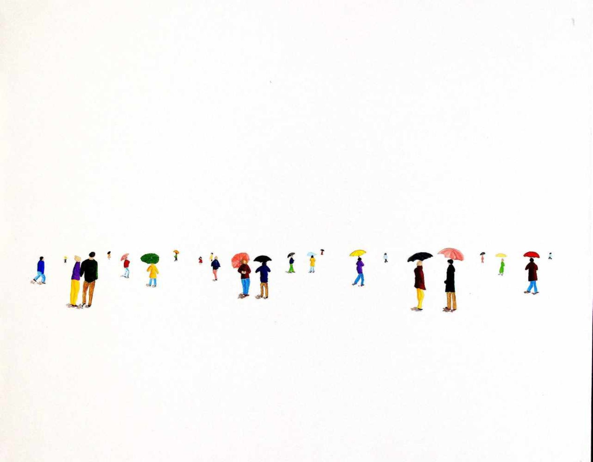 Jens Ulrich Petersen (* 1947), contemporary Danish artist, numerous figures with umbrellason a white