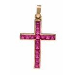 Ruby cross pendant GG 750/000 unmarked, expertized, with square faceted rubies 3.5 mm invery good