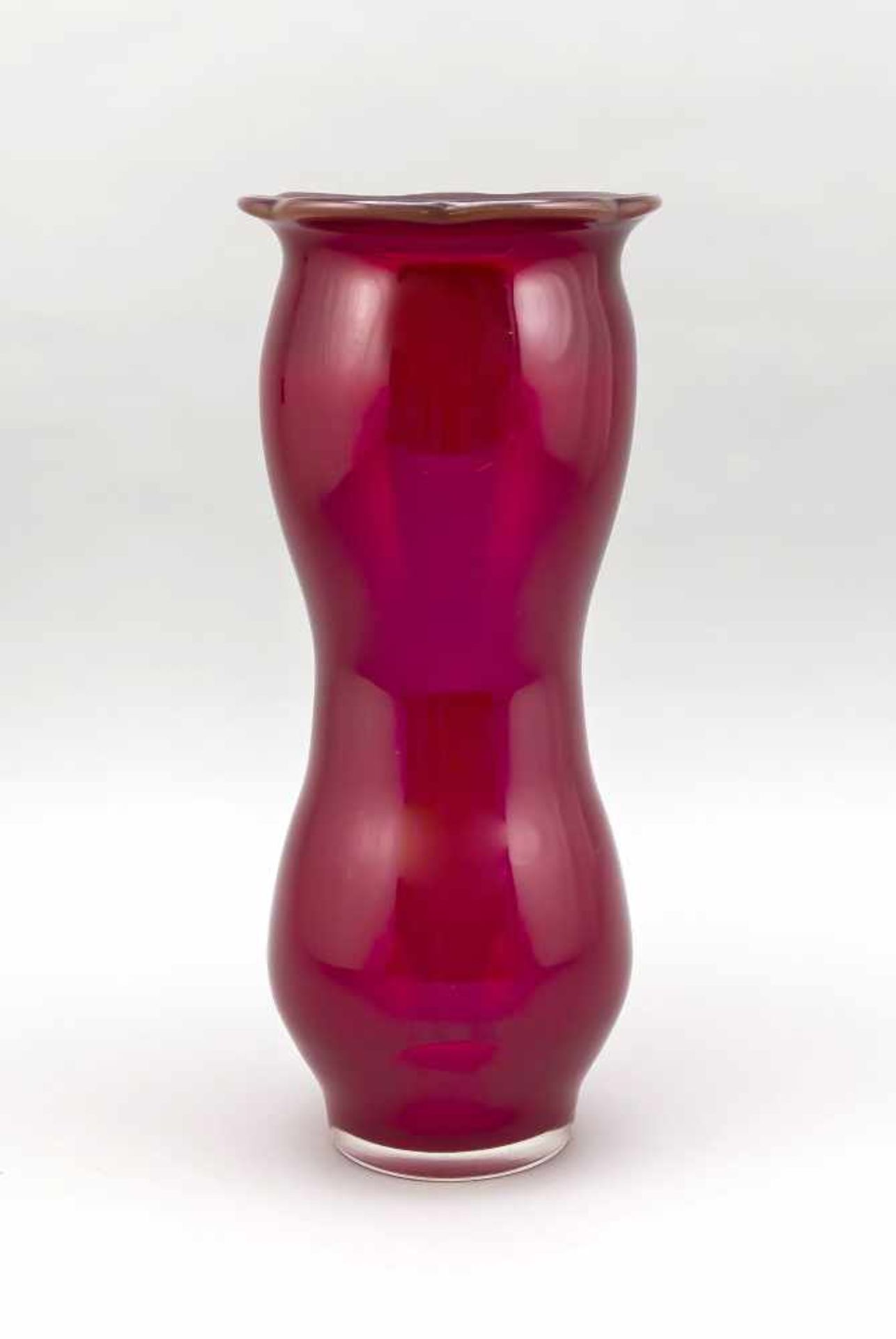 Large vase, 2nd half of the 20th century, Murano, round base, double-curved corpus, wavyrim, clear