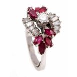 Ruby-Brillant-Ring WG 750/000 with a brilliant 0.25 ct TW / VVS, 14 diamond baguettes,total 0.70