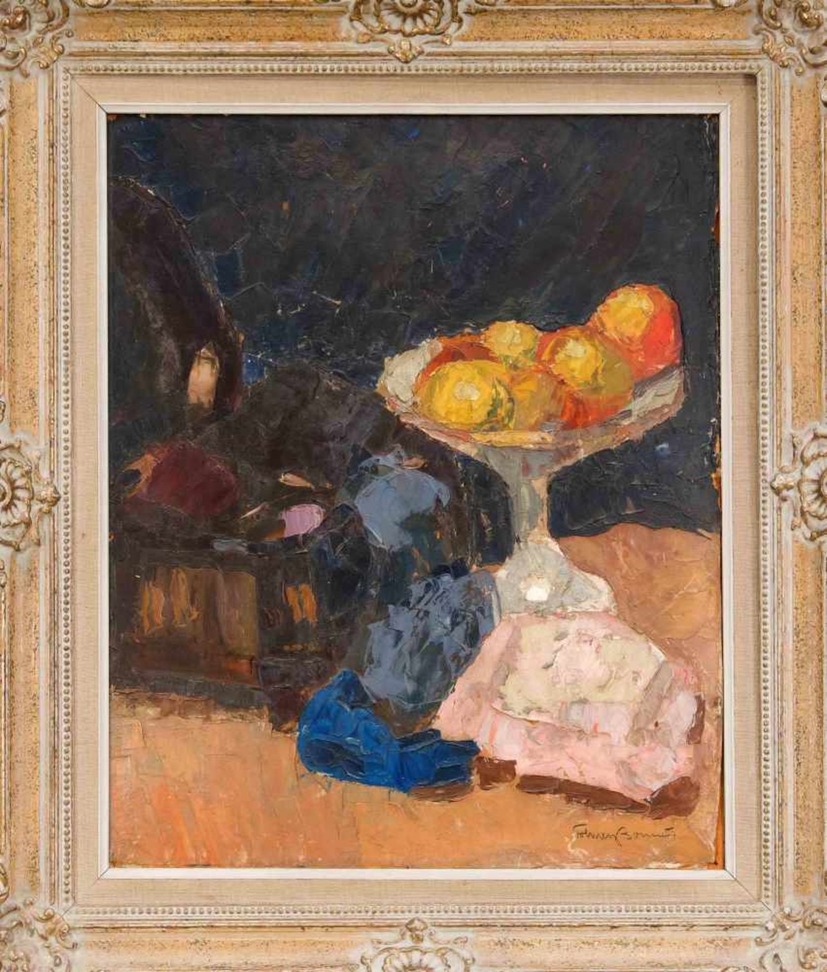 Folmer Bonnén (1885-1960), Danish painter, fruit still life, oil on cardboard, u. re.signed, 54 x 45