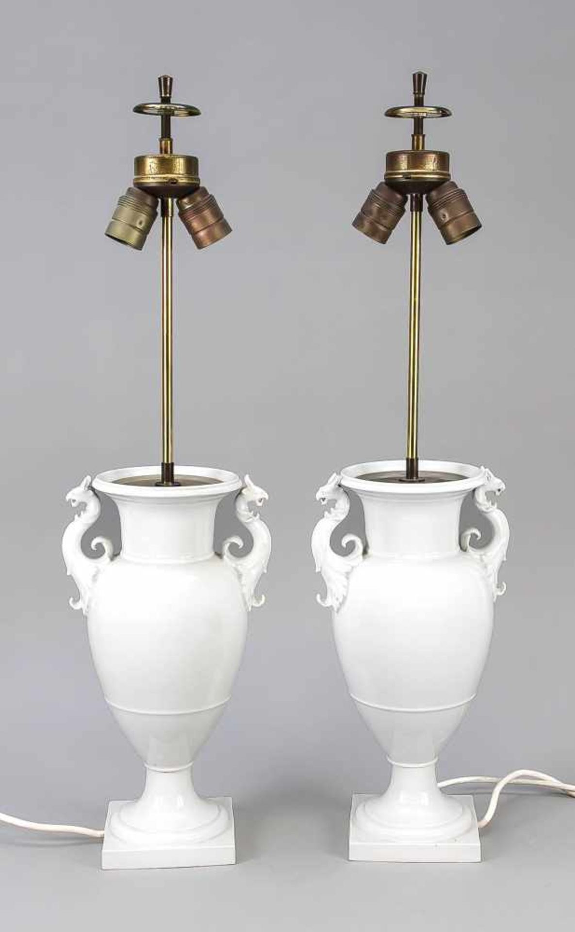 Pair of lamps, KPM Berlin, marks 1962-1992, 2nd quality, as lamp base the French vase bySchinkel,