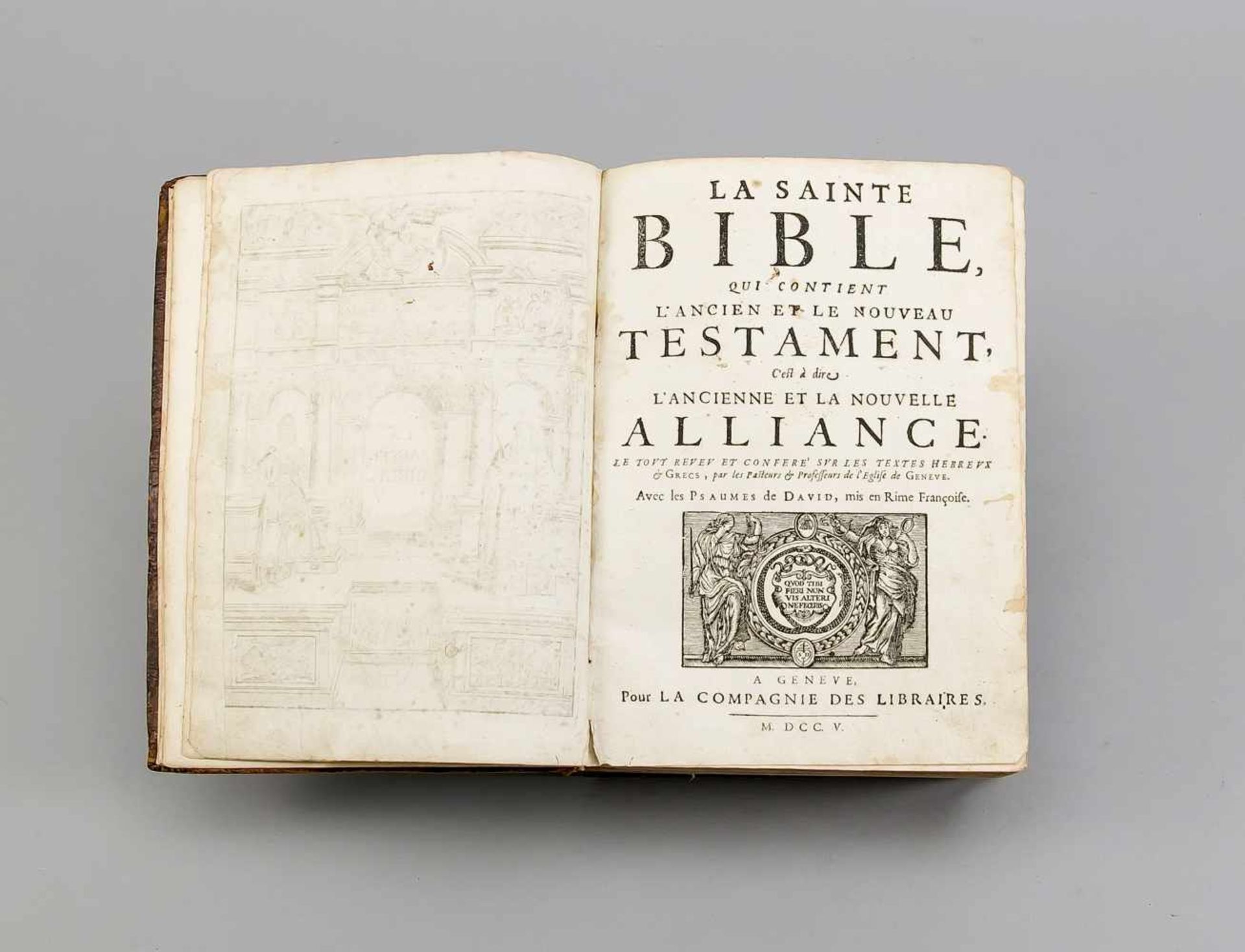 Alte Bibel, Genf, 1705. Ledereinband. Auf einer der ersten Seiten in Französisch bez. als"Die - Bild 3 aus 4