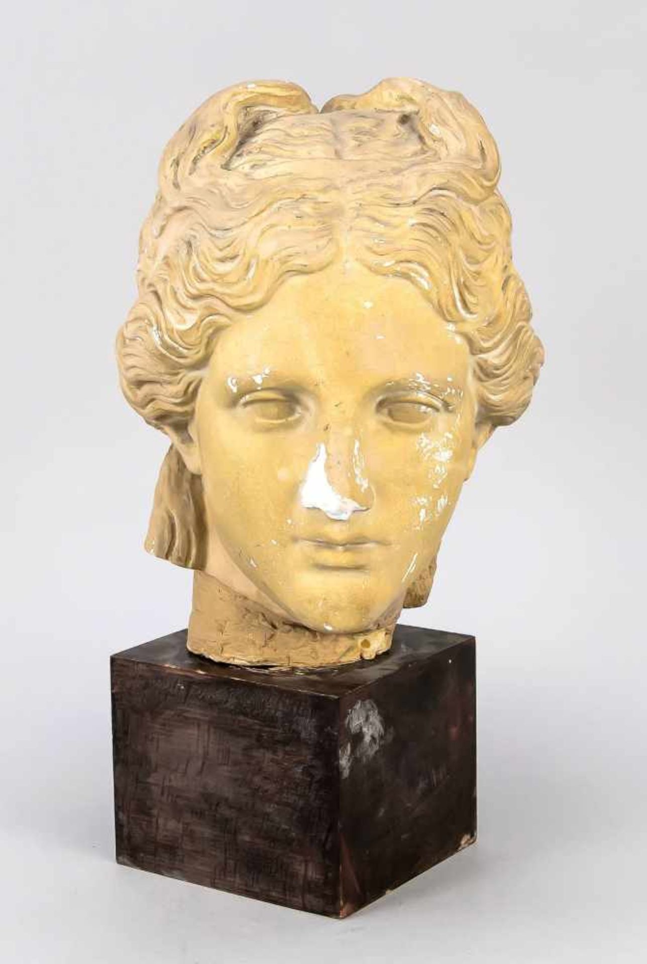 Decorative object, 2nd half of the 20th century, Aphrodite's head, painted plaster on awooden
