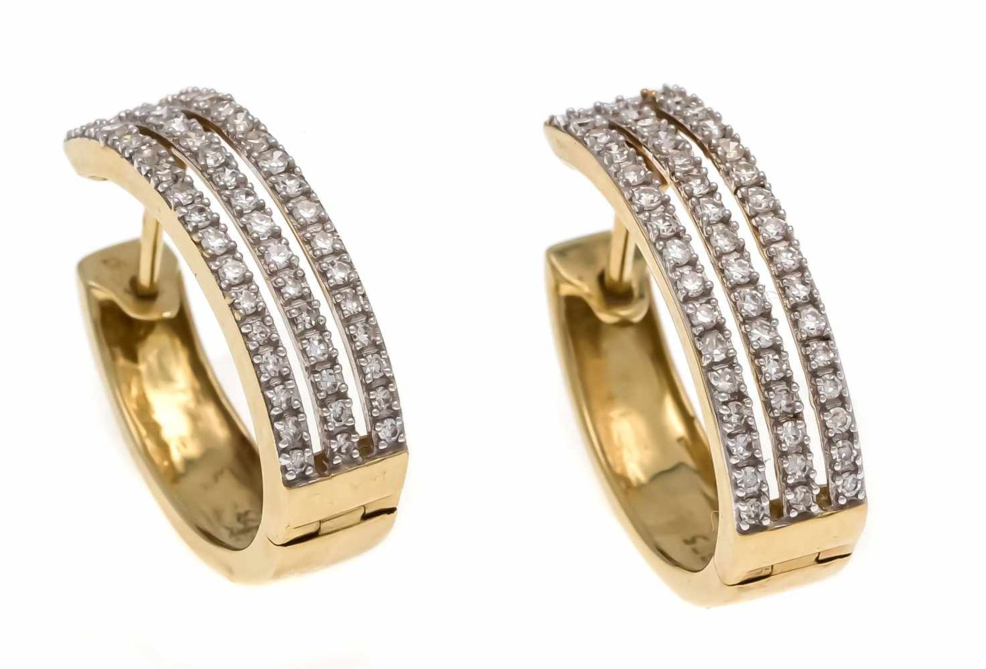 Diamond hoops GG 375/000 with 96 diamonds, total 0.50 ct W / PI1, length 19 mm, 3.9 gDiamant-Creolen