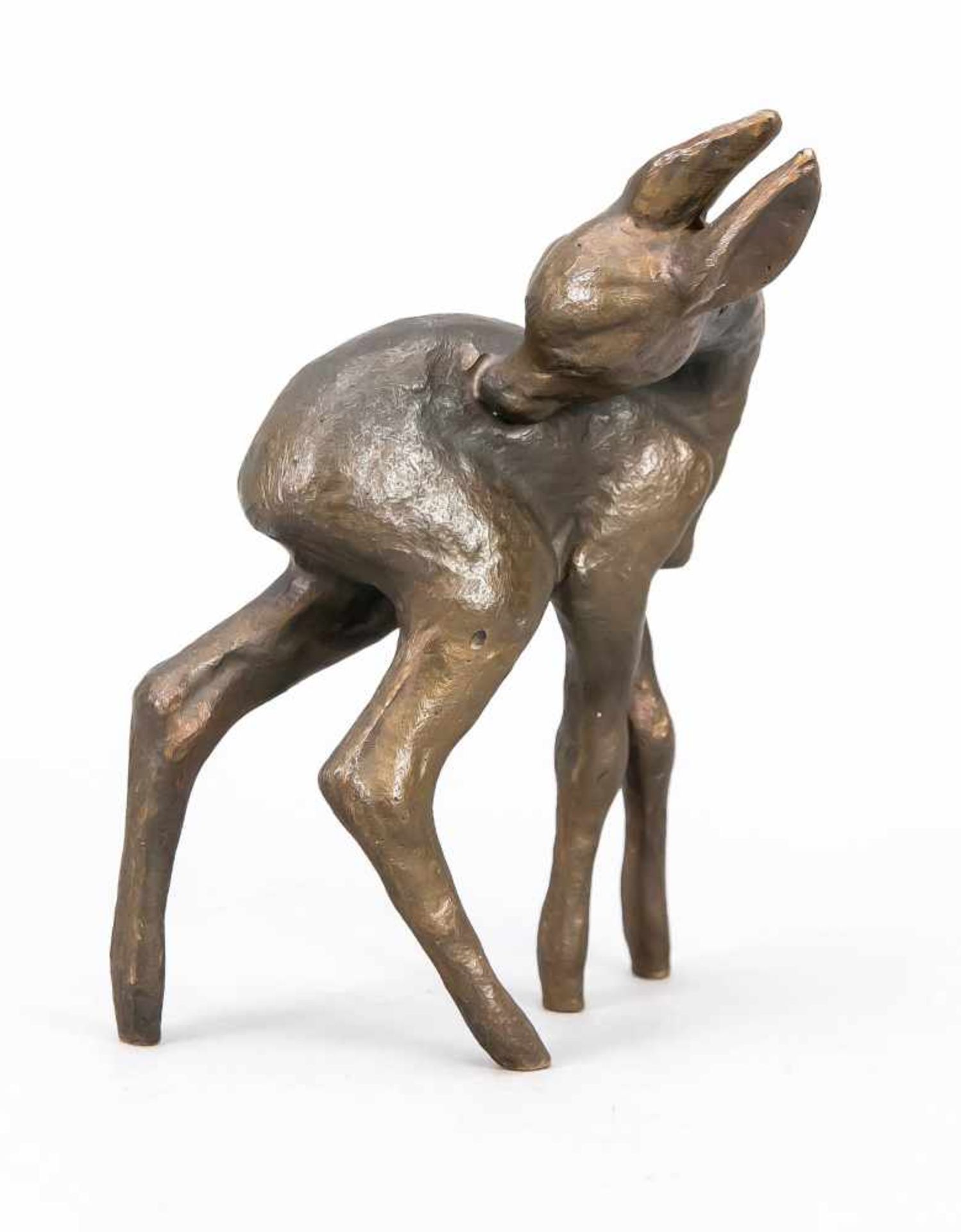 Anonymous sculptor mid 20th century, standing fawn, patinated bronze, unsigned, h. 15 cmAnonymer