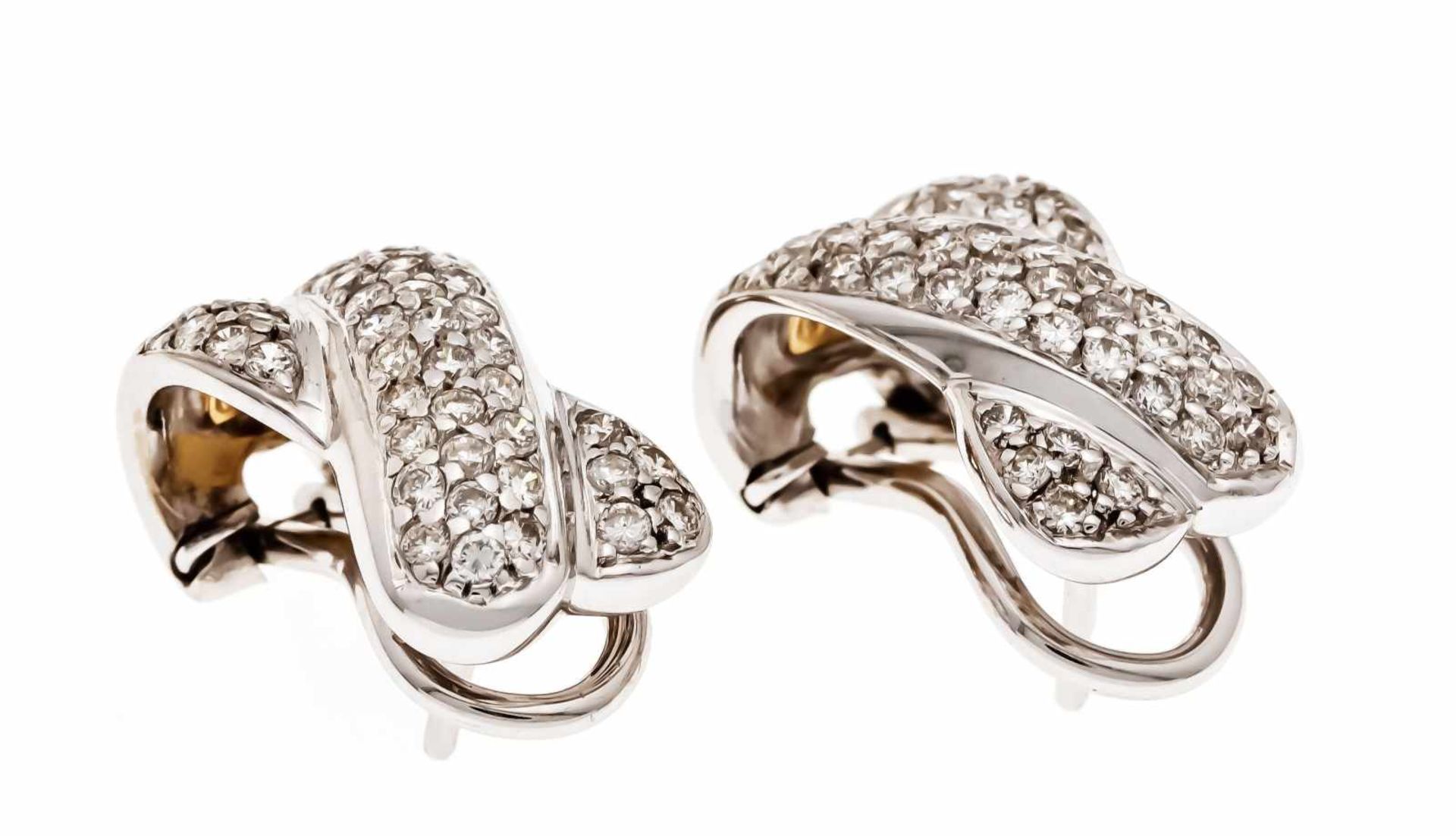 Christ Brillant clip earrings WG 750/000 with diamonds, total 1.0 ct W / VS-SI, L. 16.4mm, 8.3