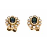 Sapphire-brilliant stud earrings GG 585/000 with 2 oval fac. Sapphires 5 x 3.5 mm and 20brilliant-