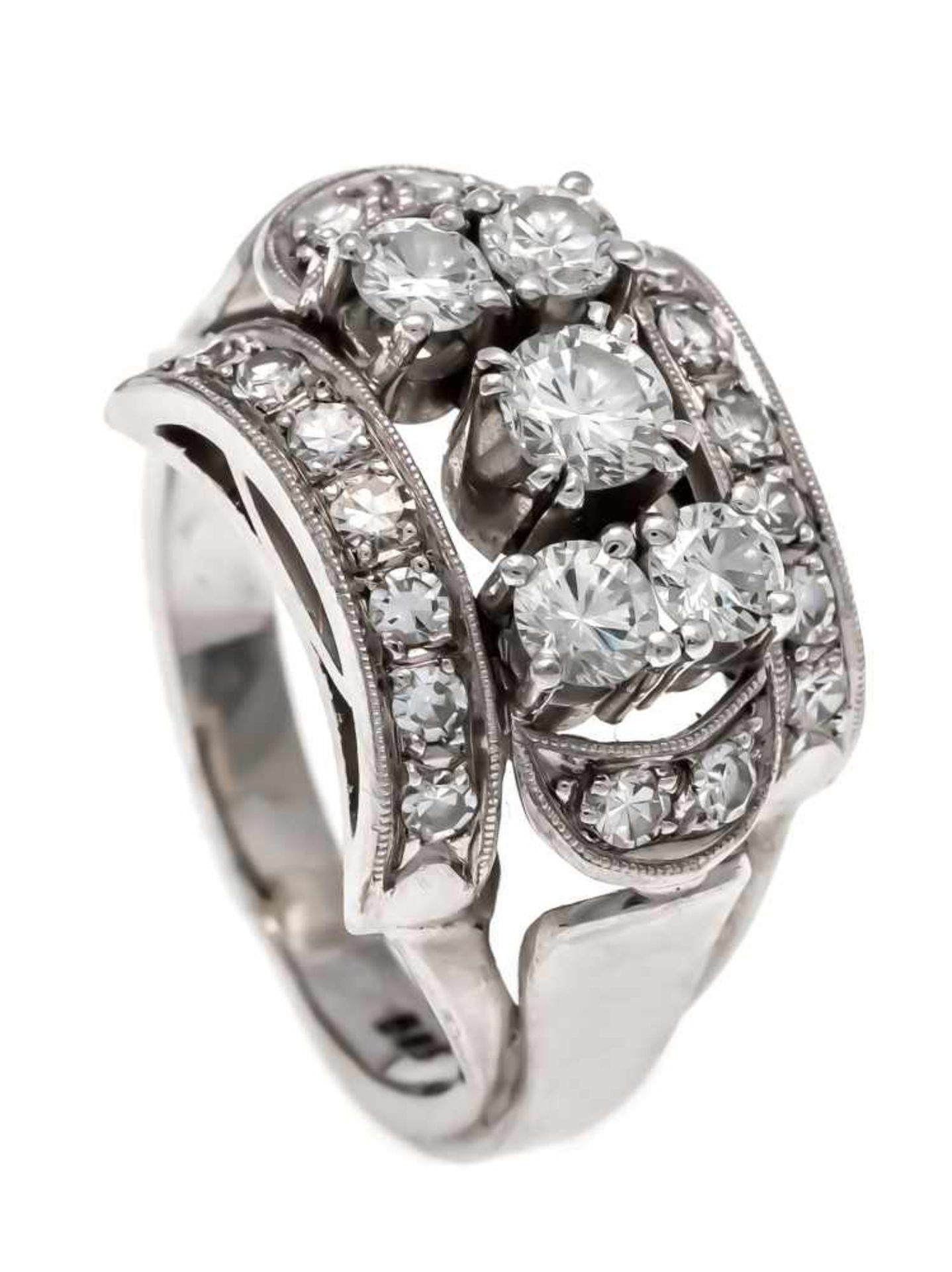 Brilliant ring WG 585/000 with 5 brilliants, 0.60 ct W / SI in total and diamonds, total0.20 ct