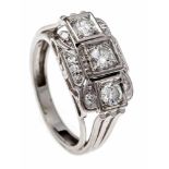 Brilliant ring WG 585/000 with 3 diamonds, 0.40 ct W / SI and diamonds, 0.10 ct W / SI, RG55, 5.5