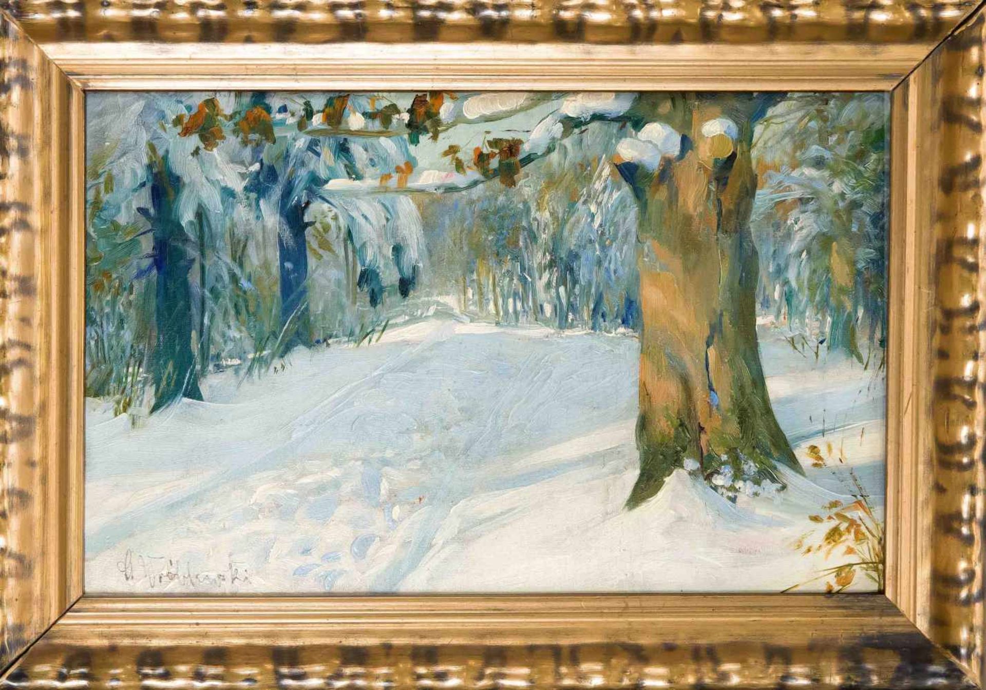Sign. Wroblewski, Polish painter at the beginning of the 20th century, winter landscape,oil on
