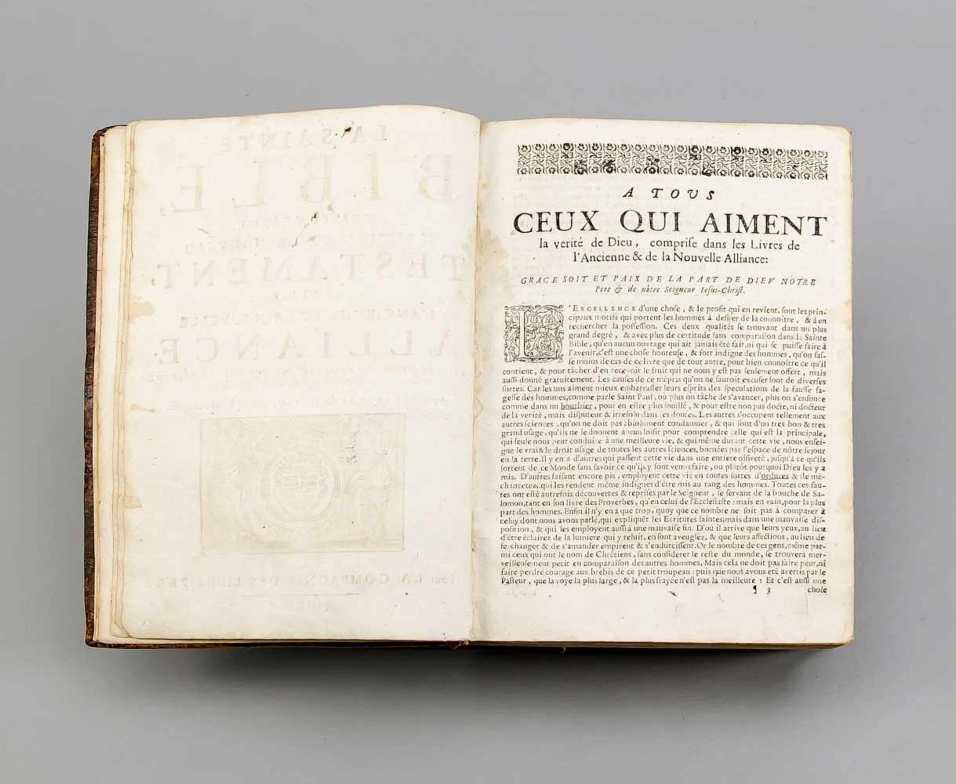 Alte Bibel, Genf, 1705. Ledereinband. Auf einer der ersten Seiten in Französisch bez. als"Die - Image 4 of 4