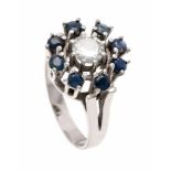 Brilliant sapphire ring WG 565/000 with a brilliant 0.67 ct W / SI and round facetedsapphires 2 mm