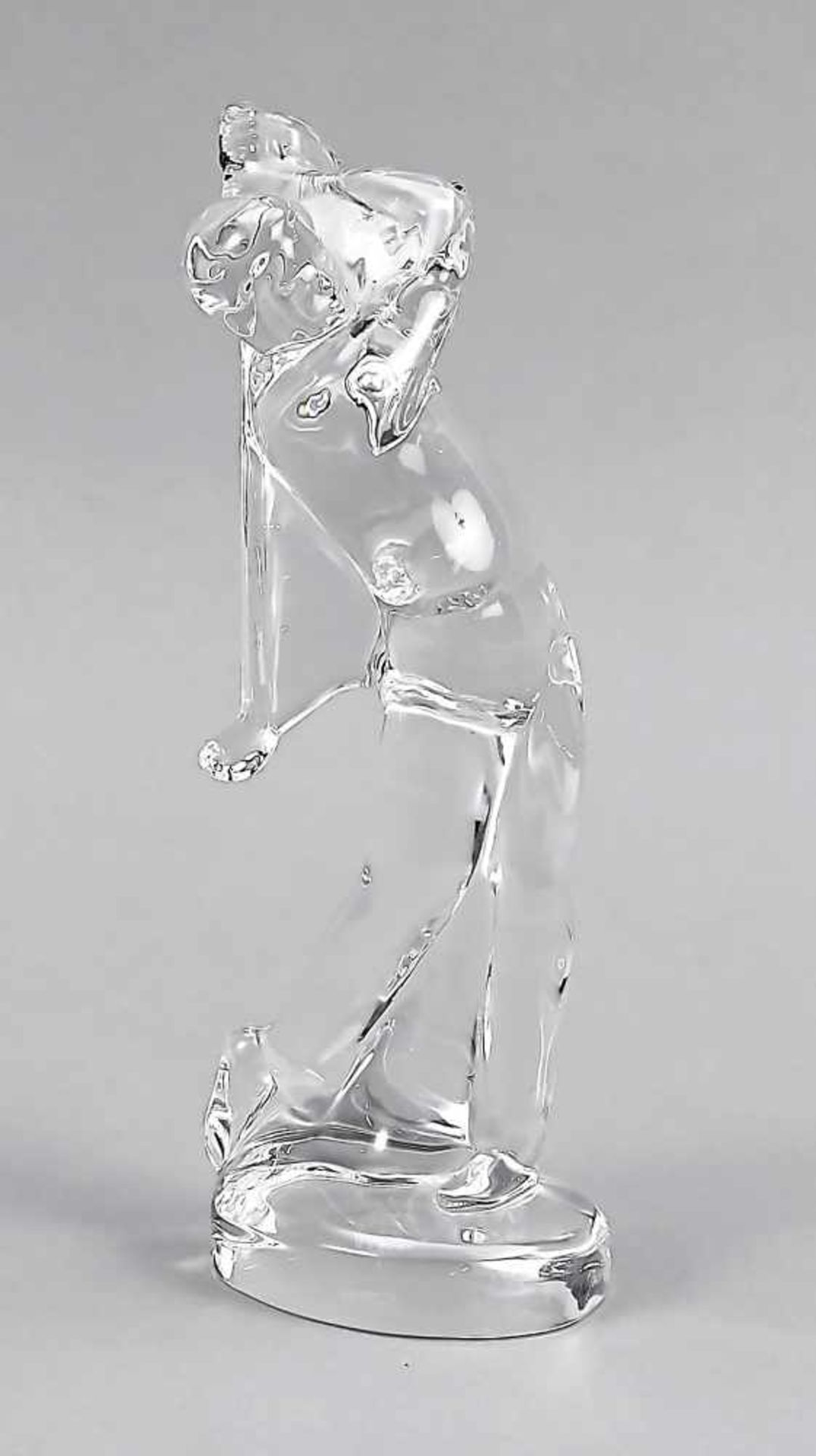 Golfer, France, 2nd half of the 20th century, Baccarat, on an oval plinth, clear glass, inthe ground