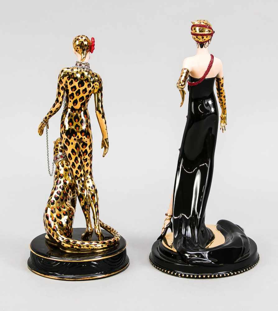 Two ladies figures, Franklin Mint, House of Erté, 1990s, lim. Edition, Leopard woman, No.M 1924, - Image 2 of 2