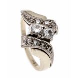 Brilliant ring GG / WG 585/000 with 2 brilliants (1 slightly cracked), total 0.40 ct W /SI-PI and