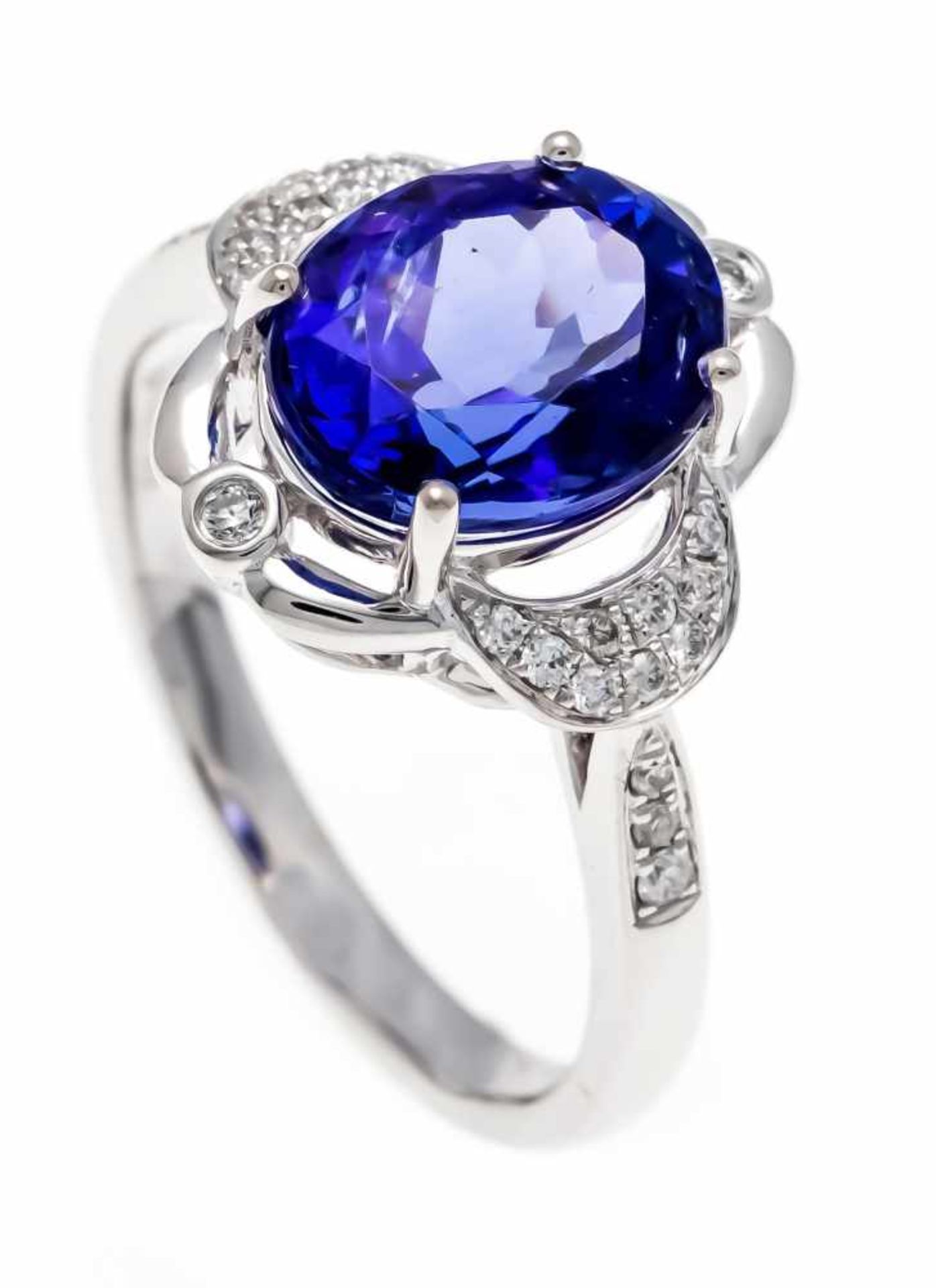 Tanzanite diamond ring WG 750/000 with an excellent fac. Tanzanite 3.54 ct in excellentcolor and